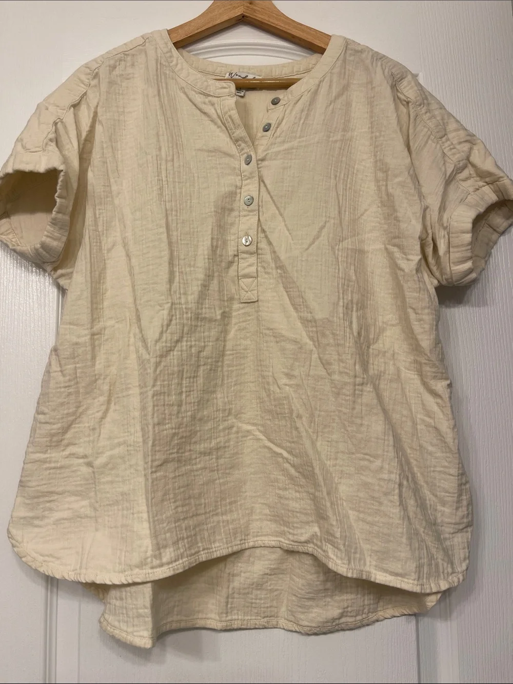 Wonderly Soft Cream Short-Sleeve Top, size Large, 100% cotton. - Picture 1 of 6